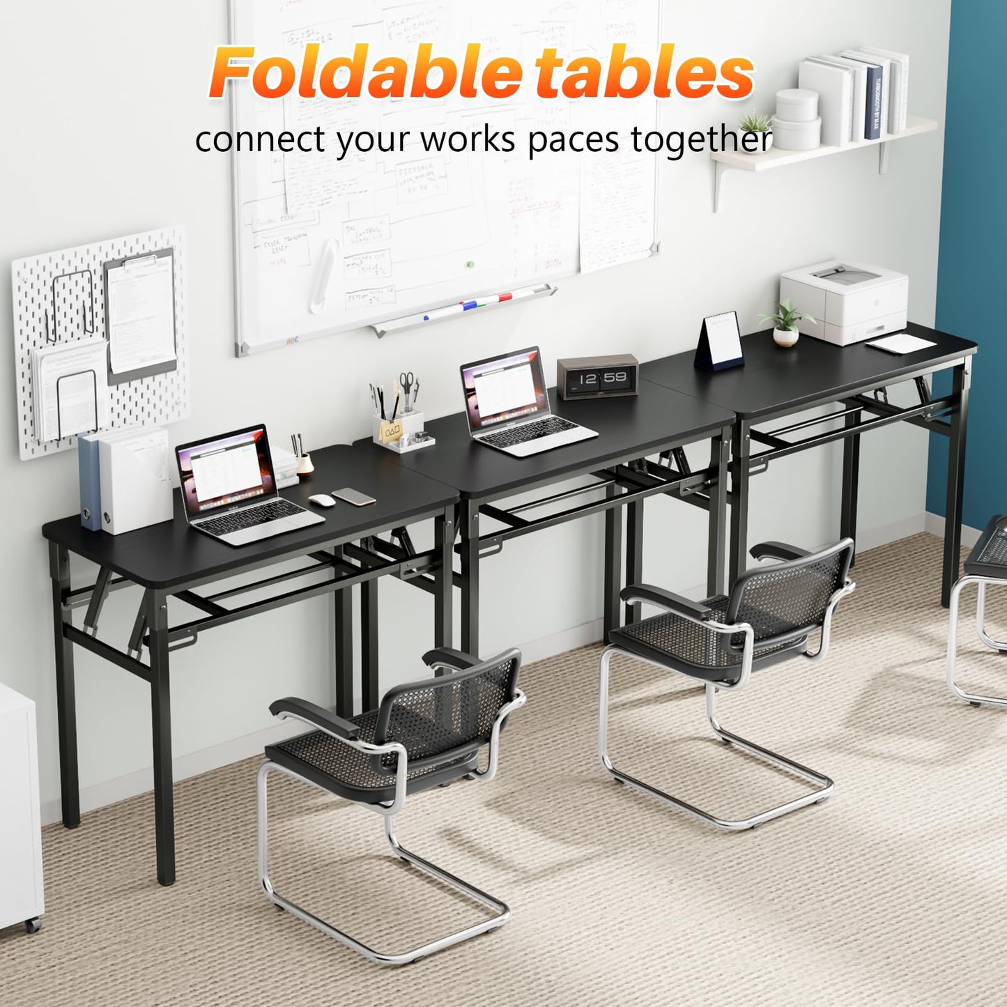 BYMECOST 31.5 inches Folding Desk Small Desk, No Assembly Computer Desk with Storage Shelf, No Install Small Foldable Table for Home Office,Study Table for Small Space (Black, 31.5")