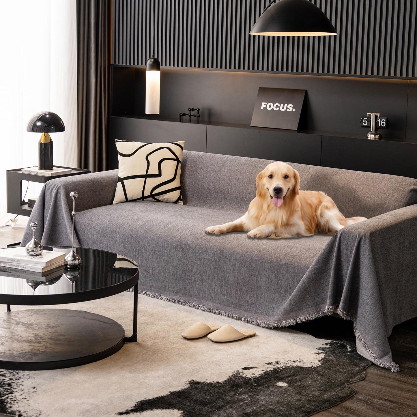 Feyocn 100% Waterproof Sofa Covers for Pets Washable Couch Covers Dogs Cats Sofa SlipCover for 3-4 Cushion Couches Sectional Couches Furniture Protector Covers for Living Room (71" x 134", Dark Gray)