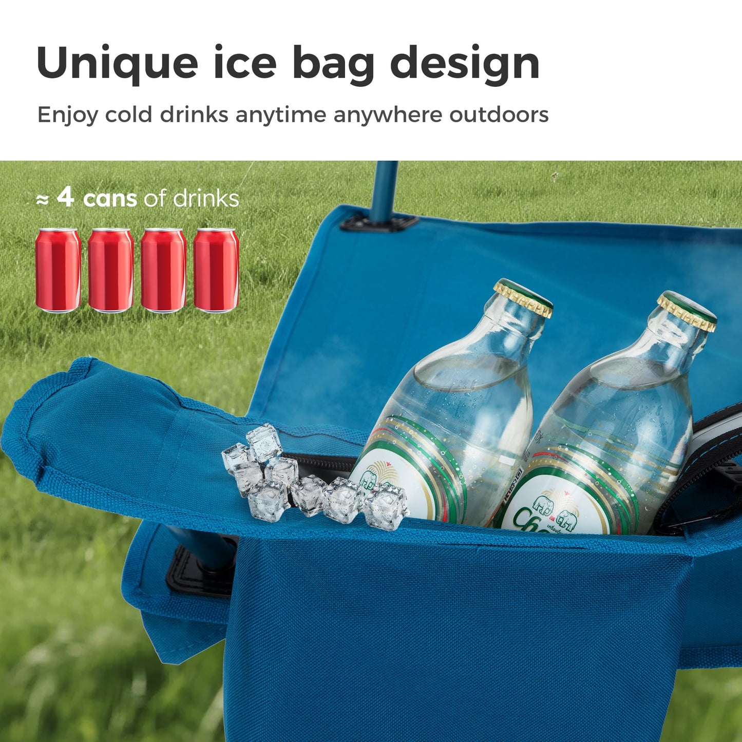 LET'S CAMP Camping Chair 2 Pack Folding Chair with 4-Can Cooler Bag Portable Lawn Chair with Cup Holder,Storage Pocket, Supports 250LBS, Collapsible Chair for Camp, Beach, Picnic (Blue)