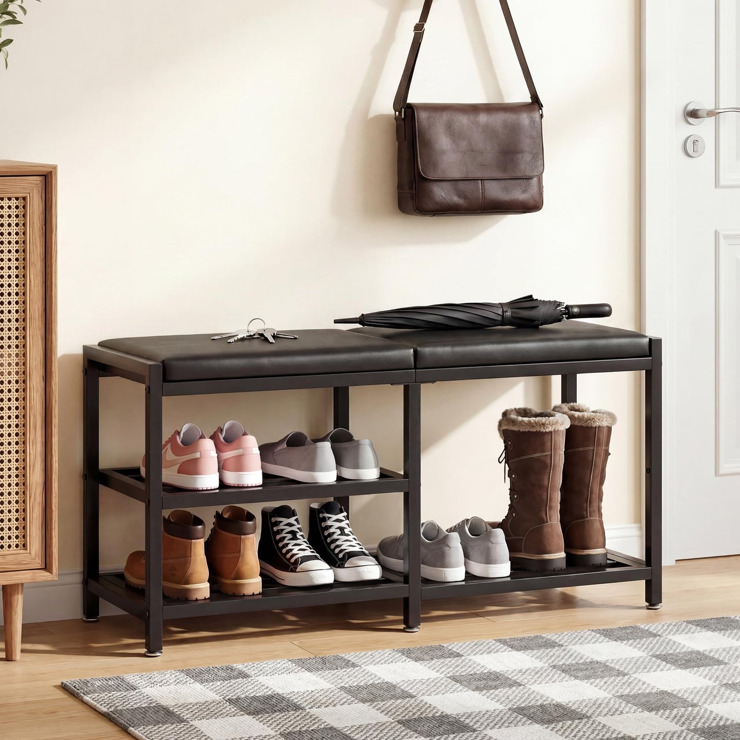 VewePata Shoe Rack Storage Bench for Entryway - Iron Shoe Rack with Bench for Entryway, Front Door Entrances or Bathroom, Space-Saving and Robust, Holds Up to 560 lb