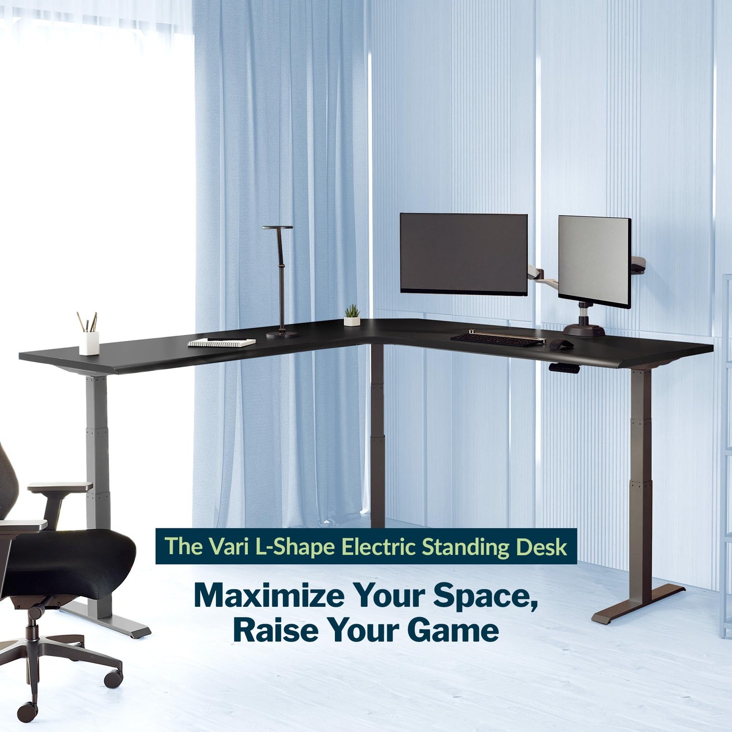 Vari ComfortEdge 80x80 L-Shape Electric Standing Desk – Height Adjustable Sit-Stand VariDesk for Corner Office with Reversible Left/Right Design + Black Top/Slate Legs (Ships in 4 Boxes)
