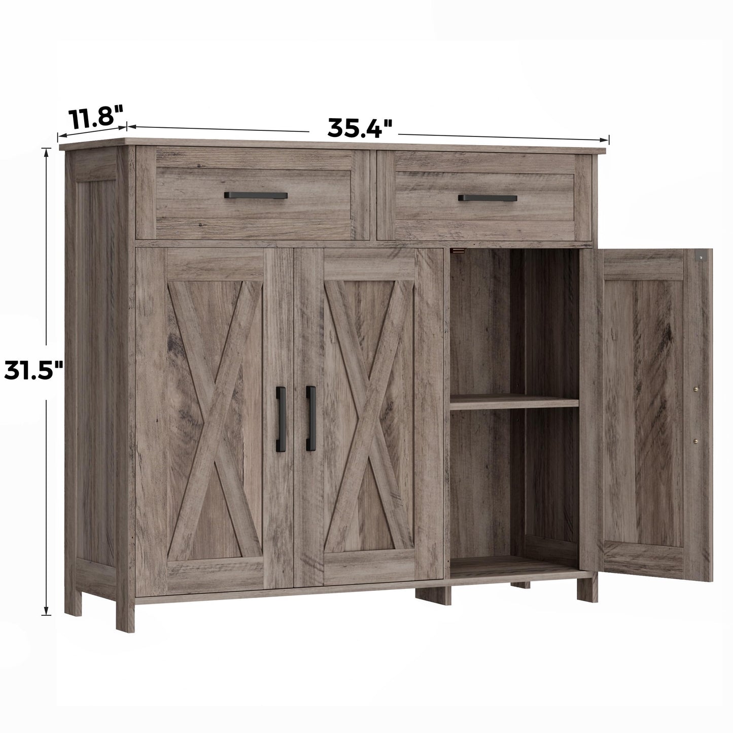 Homhedy Sideboard Buffet Cabinet, Coffee Bar Storage Cabinet with Drawers and Doors, Farmhouse Kitchen Cabinet with Adjustable Shelves, for Kitchen, Dining Room, Living Room, Greige