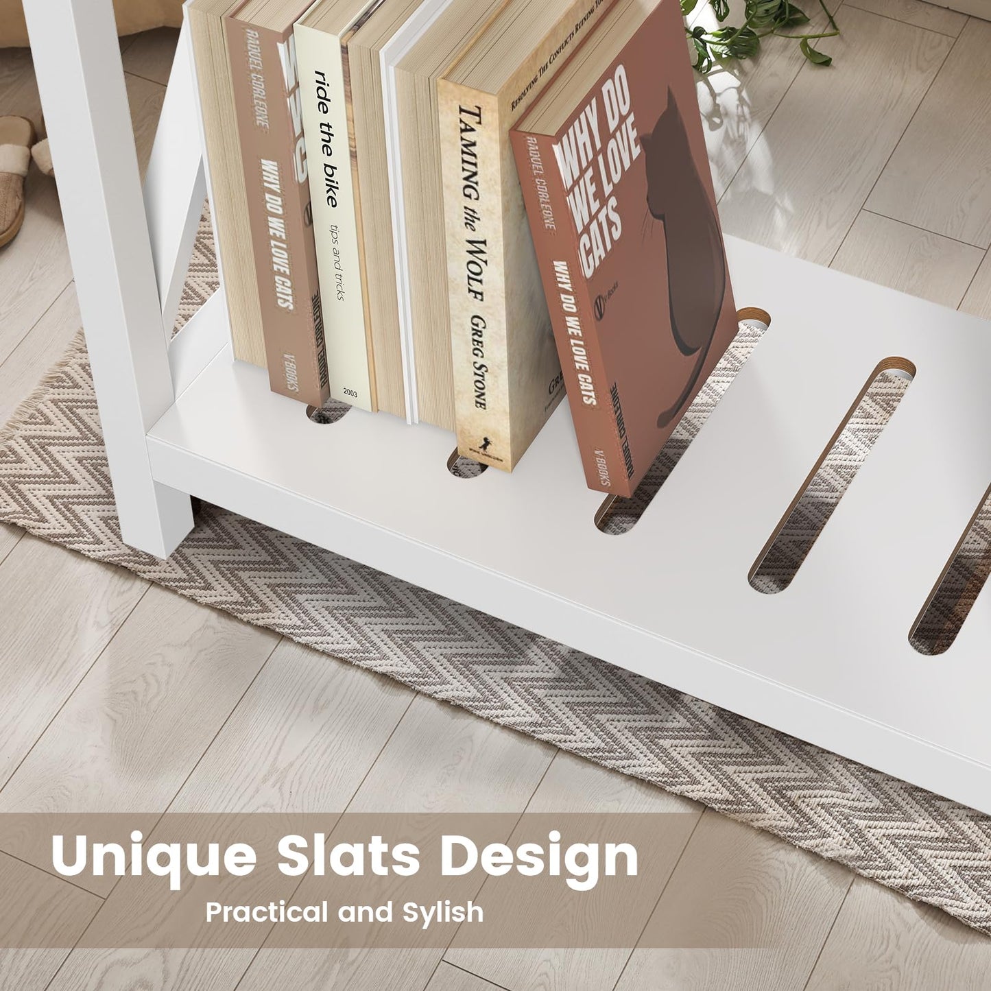 Hadulcet Farmhouse Side Table with Storage Shelf - Narrow End Table with Charging Station, Slim End Tables Living Room, Rustic X-Design Nightstand for Bedroom, Small Space, White & Brown