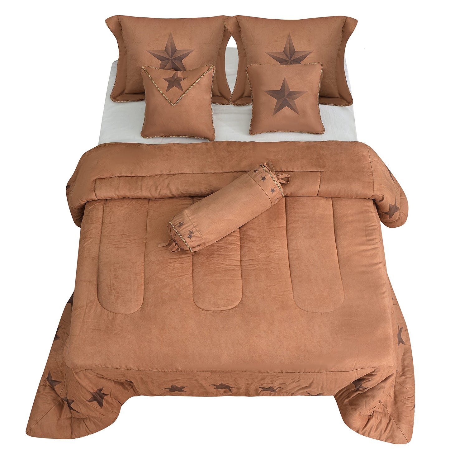 Paseo Road Luxury Star 7 Piece Comforter Set, King, Faux Suede Bedding, Western Rustic Cabin Lodge Style, 1 Comforter, 1 Bedskirt, 2 Pillow Shams, 2 Accent Pillows, 1 Neckroll