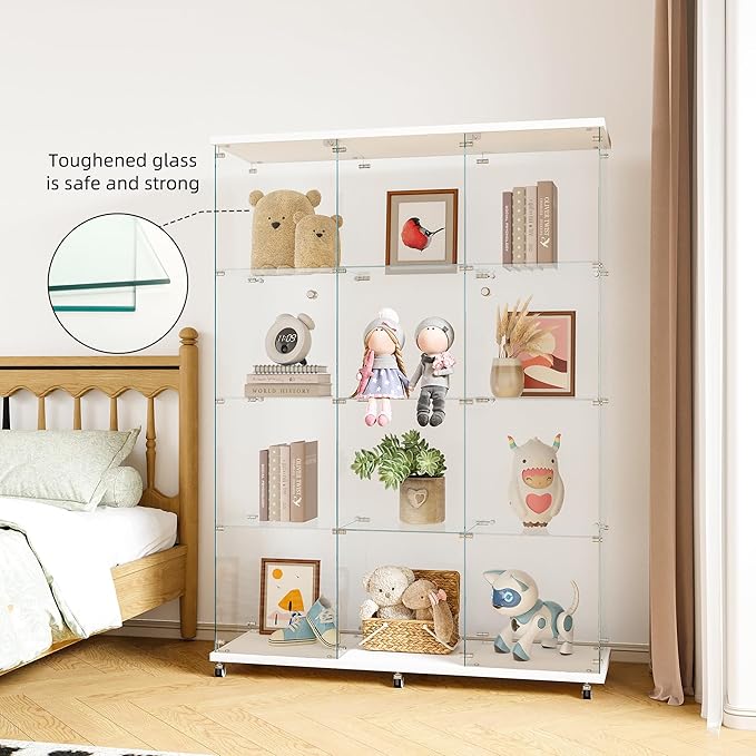 FLYMUHJIA Curio Cabinets with Glass Doors Modern Glass Shelves Tempered Glass
