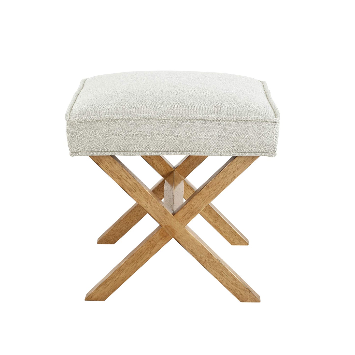 Amazon Basics Small Ottoman Foot Rest, Mid-Century Modern X Square Polyester Foot Stool, Linen, Ivory White, 18" D x 19.8" W x 18.3" H