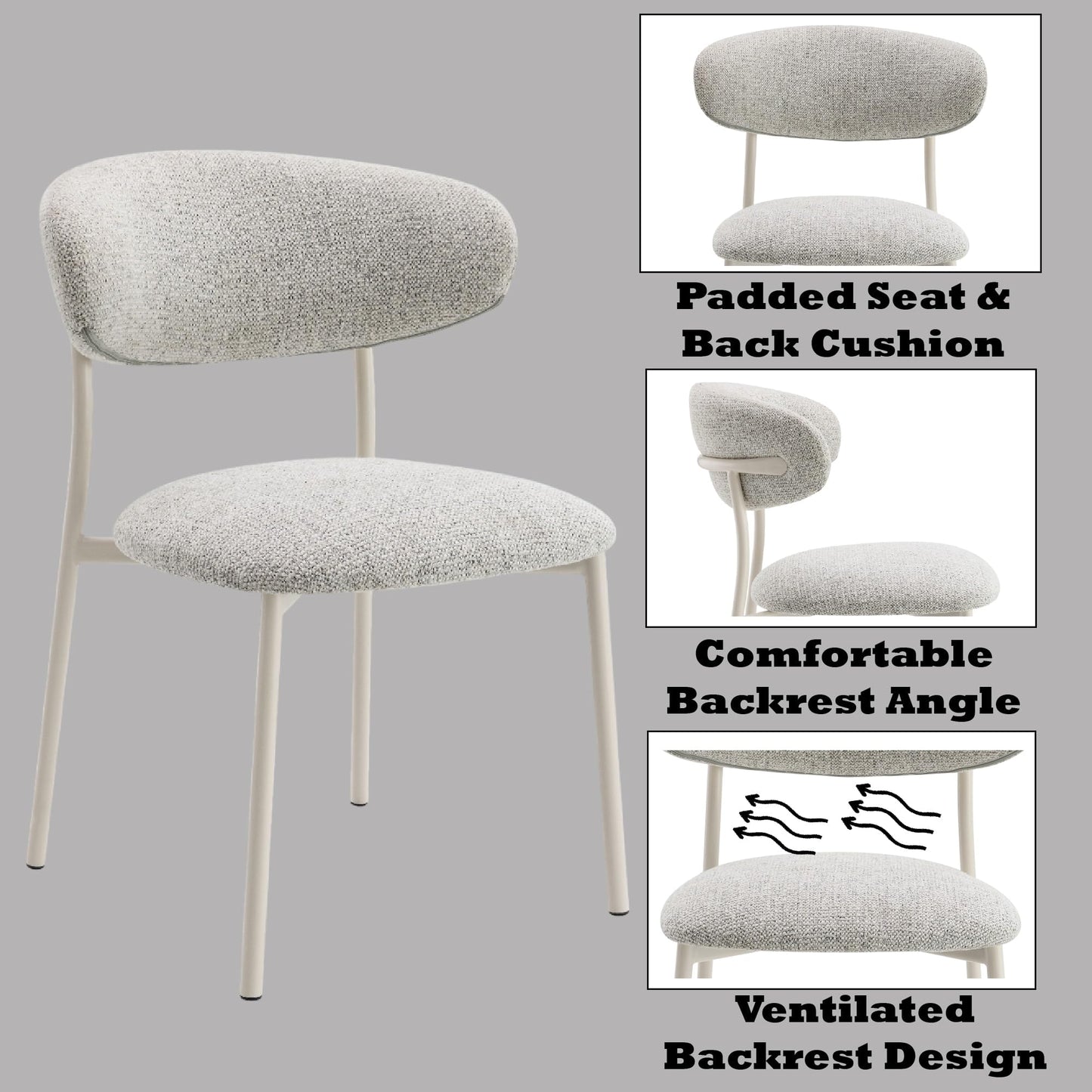 Acme Kalam 20" Metal and Fabric Dining Side Chair in Gray and Beige (Set of 2)