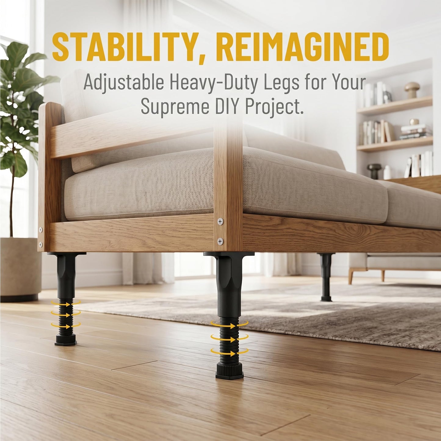 ARTiFiXPRO 2 Pack Adjustable Bed Support Legs (5.1" - 8.6") for Heavy Mattress Owners – Center Slat Replacement, Anti-Wobble Furniture Risers for Beds, Couch, Dresser, with Screws