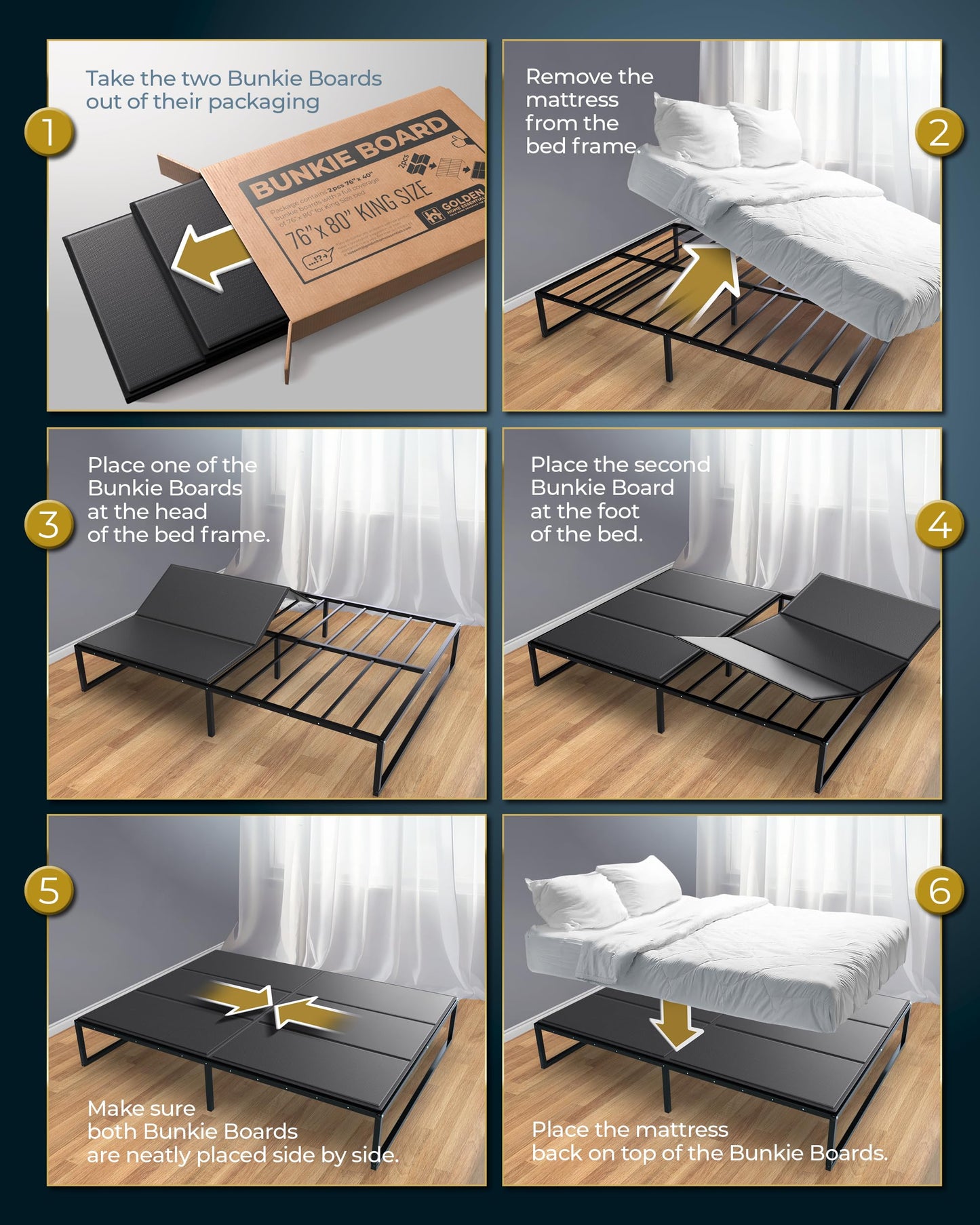 Golden Home Essentials Premium 10mm King Bunkie Board (76" x 80") – Slim Low-Profile Mattress Support – Quiet, Moisture-Resistant, Lightweight Bed Board for Platform & Slatted Frames