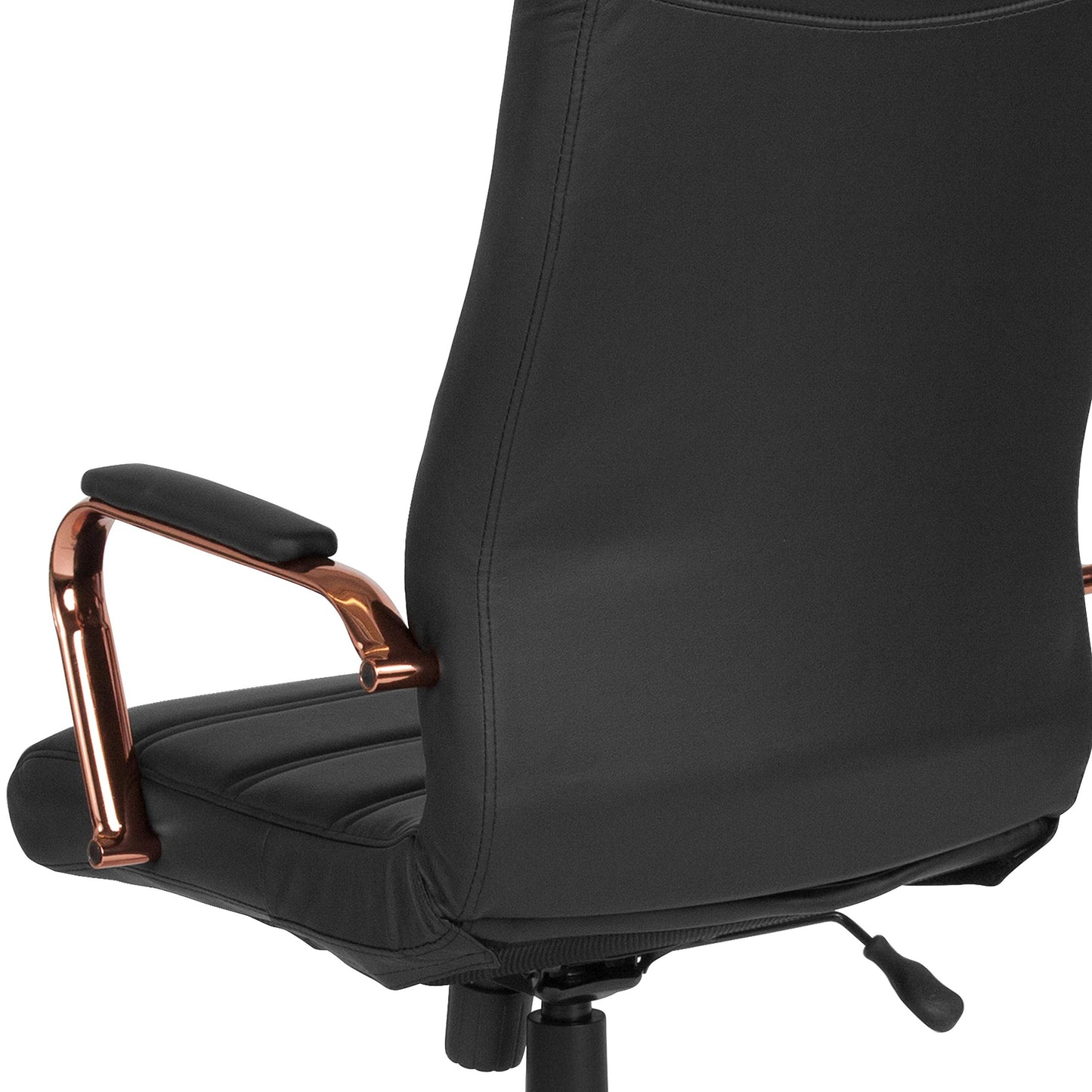 Flash Furniture Whitney High-Back Swivel LeatherSoft Desk Chair with Padded Seat and Armrests, Adjustable Height Padded Office Chair, Black/Rose Gold