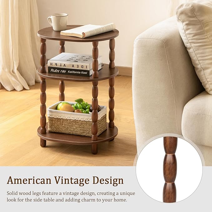 MaxSmeo Small Side Table with Charging Station, 3-Tier Small End Table with USB
