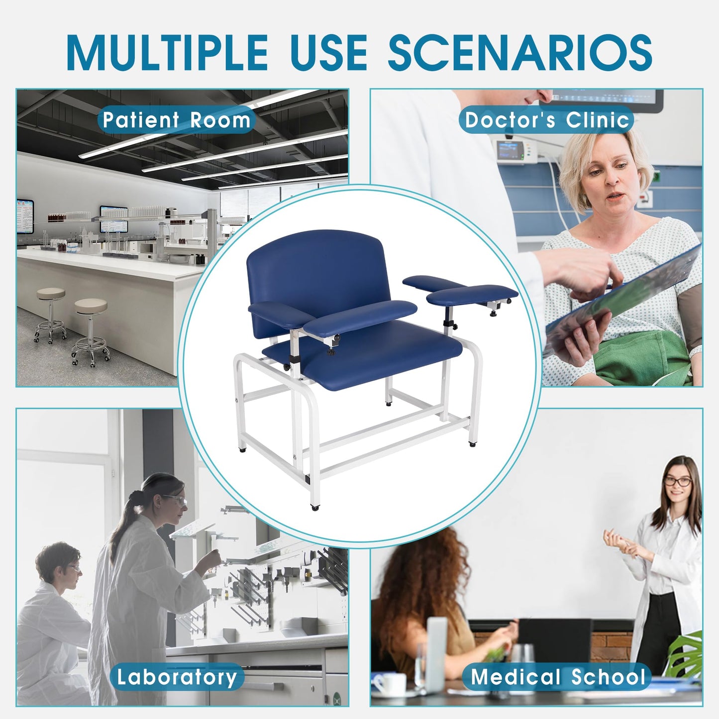 COOLWAVE Extra Thick Padded Bariatric Phlebotomy Chair with Arms Blue
