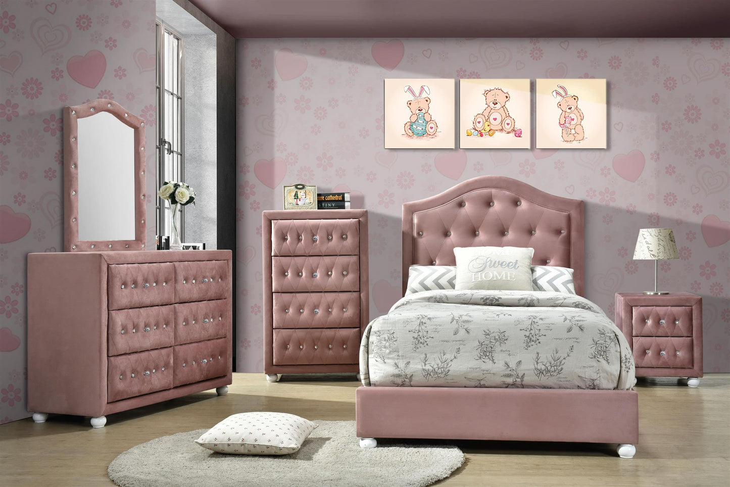 Acme Reggie Full Bed in Pink Fabric