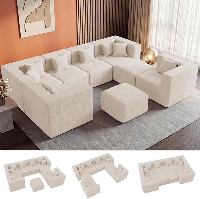 MONVANE Modular Sectional Sofa, Oversized 8 Seat Convertible U Shaped Couch