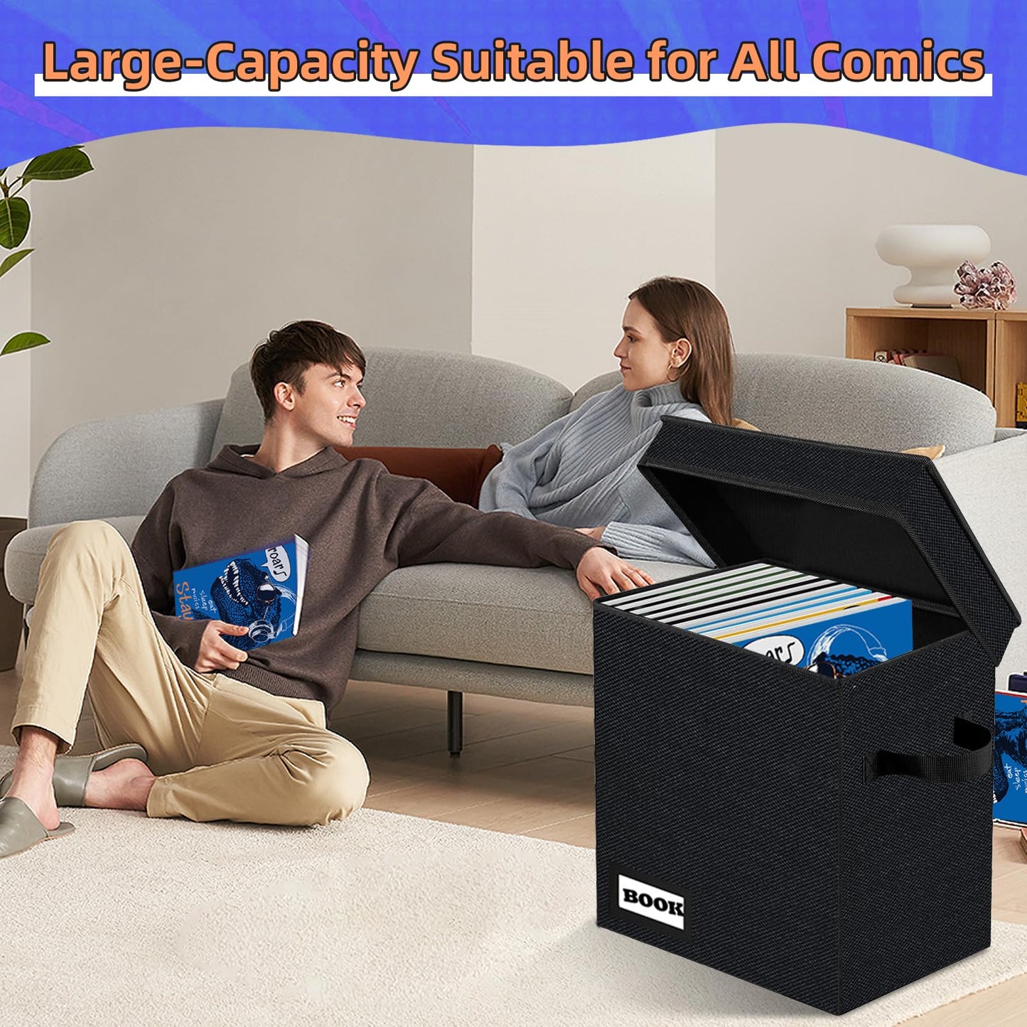 YNSZAS 2 Pack Comic Book Storage Short Box, 11.8" X 9.8" X 7.8", Holds 100-120 Collection Book, Heavy Duty Comic Collection Gift Bin Container Holder Shelf (Black)