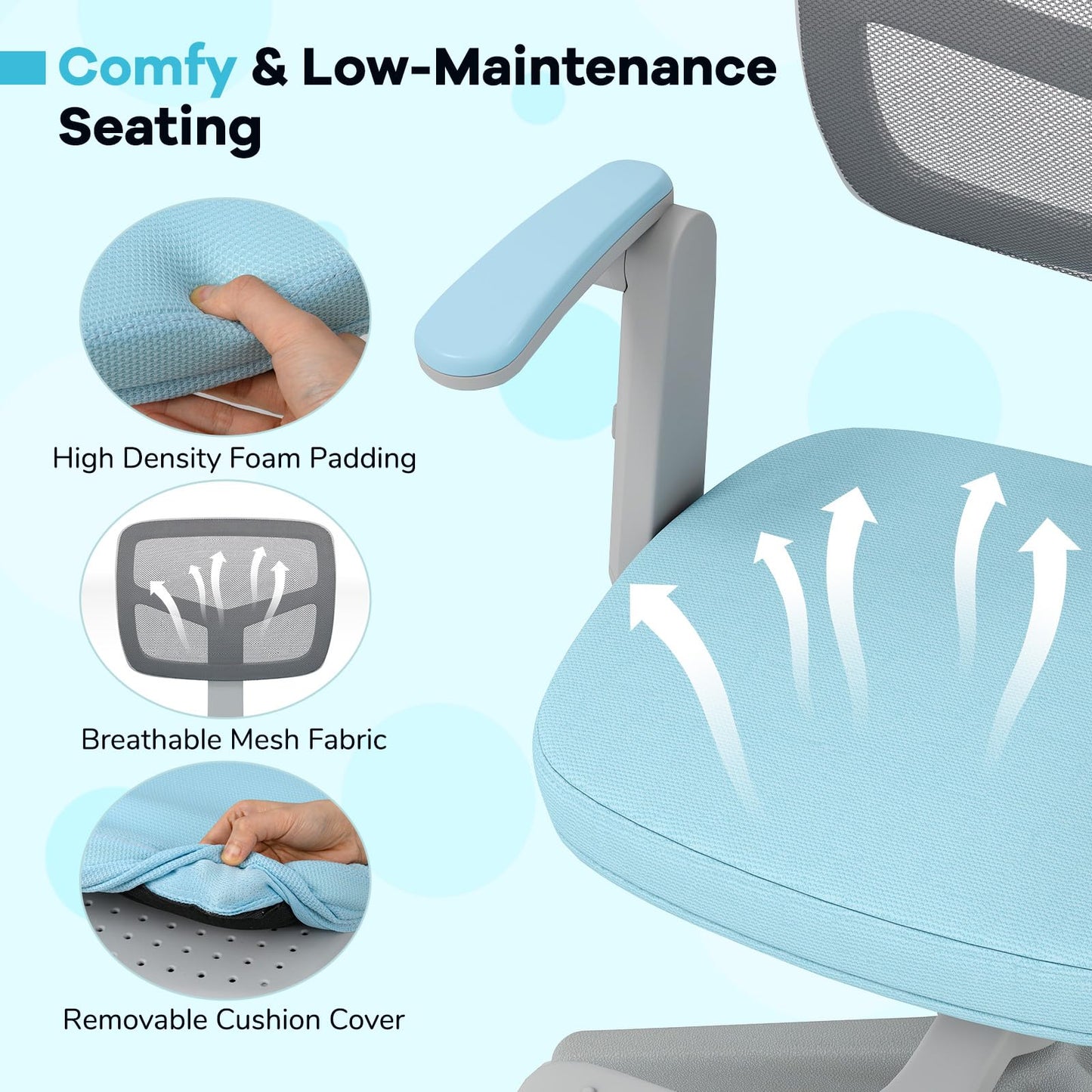 Costzon Kids Desk Chair, Student Ergonomic Computer Chair with Wheels, Footrest, Adjustable Height, Flip-up Armrests & Soft Removable Cushion, Swivel Rolling Kids Office Chair for 3-15 (Blue)