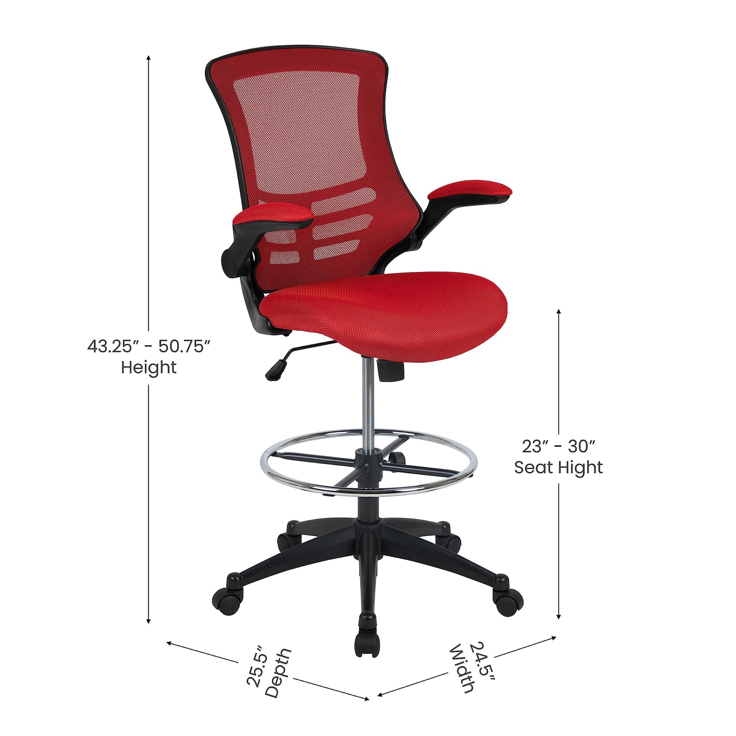 Flash Furniture Kelista Mid-Back Swivel Office Chair with Adjustable Seat Height, Ergonomic Mesh Desk Chair with Flip-Up Armrests, Red