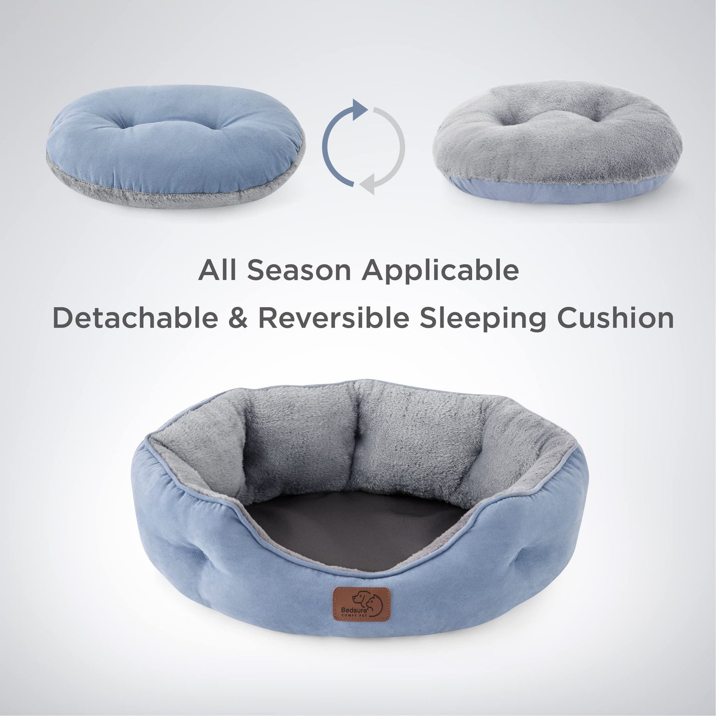 Bedsure Dog Beds for Small Dogs - Round Cat Beds for Indoor Cats, Washable Pet Bed for Puppy and Kitten with Slip-Resistant Bottom, 20 Inches, Frost Blue