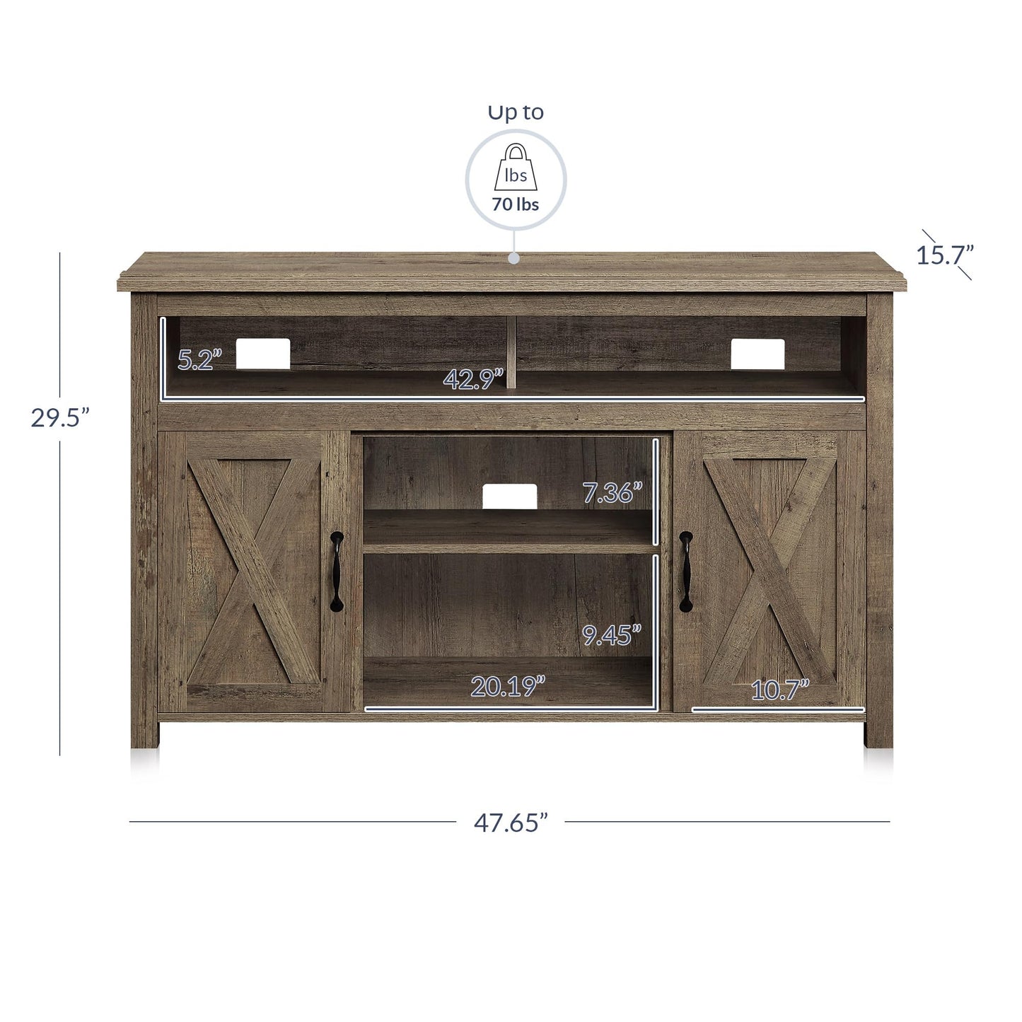 BELLEZE Modern 48 Inch Barn Door Wood TV Stand & Media Entertainment Center Console Table for TVs up to 50 Inches with Two Open Shelves and Cabinets - Corin (Classic Wood)