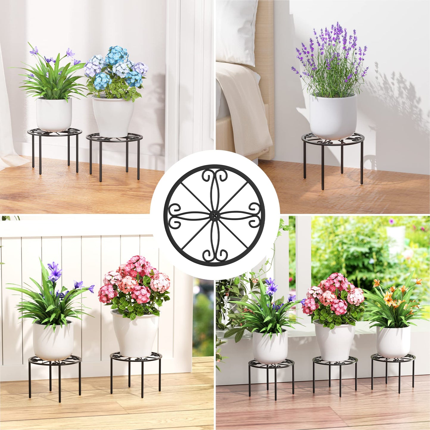 bussdis Plant Stand 1 PCS-10.2 IN Flower Pot Stand Plant Rack for Indoor and Outdoor Courtyard Gardens Black