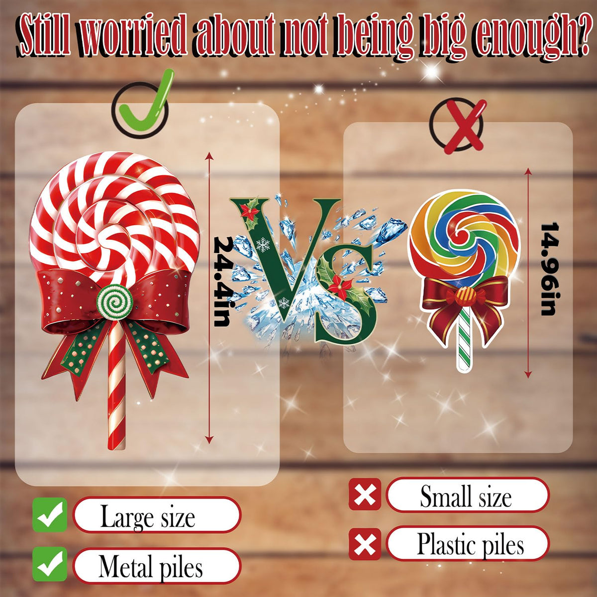 BoGlowHaven Outdoor Christmas Decorations Jumbo 24 Inch Lollipop Yard Signs 5ct with 20 Stakes 10 Fiberglass and 10 Metal Waterproof Holiday Christmas Decorations for and Garden Waterproof
