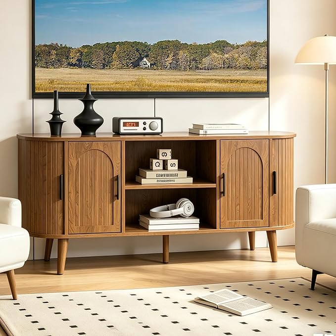Mxtxmy 51" Fluted TV Stand, Mid-Century Modern Entertainment Center