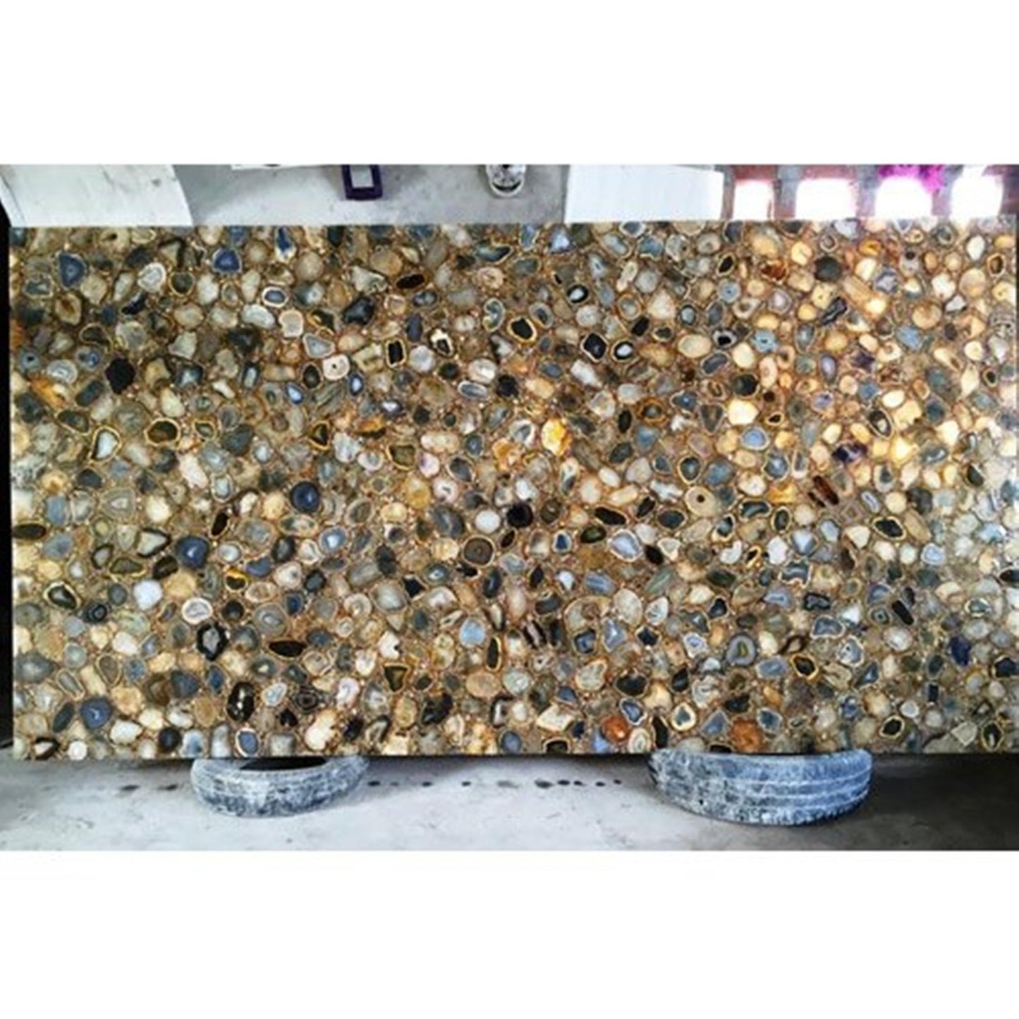 Light Grey Agate Restaurant Table with Fabulous Look 30 x 60 Inches Resin Dining Table Top for Living Room Decor