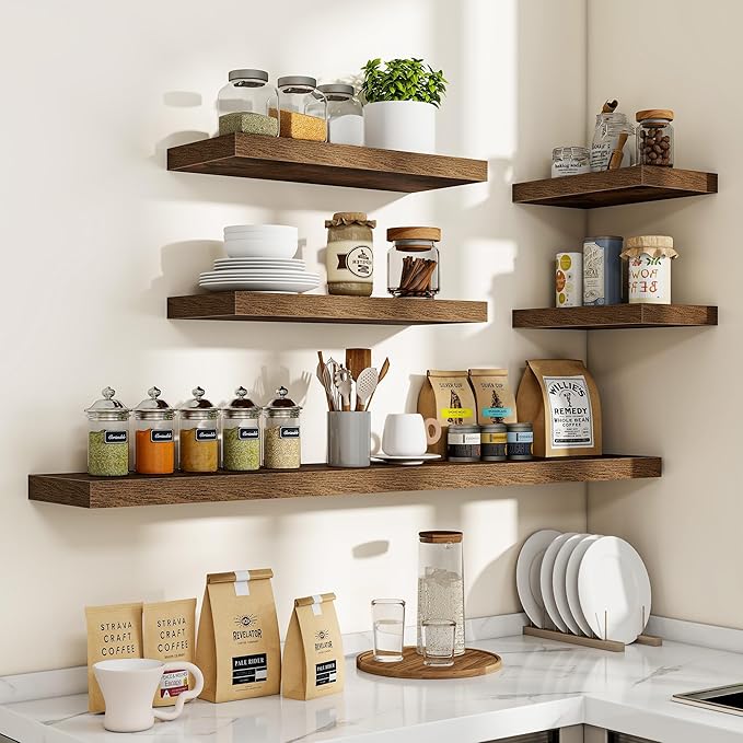 Acovy 32 Inch Floating Shelves, 3D Textured Wood Grain, Wooden Shelves
