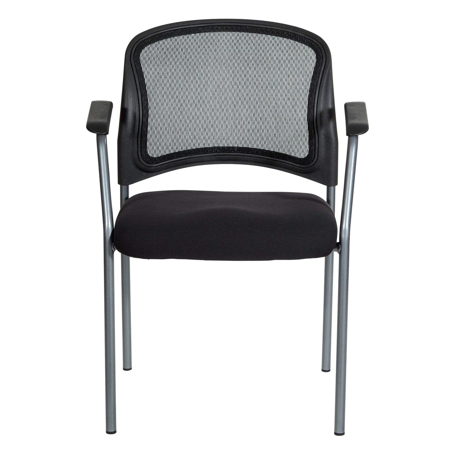 Office Star ProGrid Mesh Back Deluxe Stacking Visitor's Chair with Padded Seat and Titanium Finish Frame, with Armrests, Coal FreeFlex Fabric