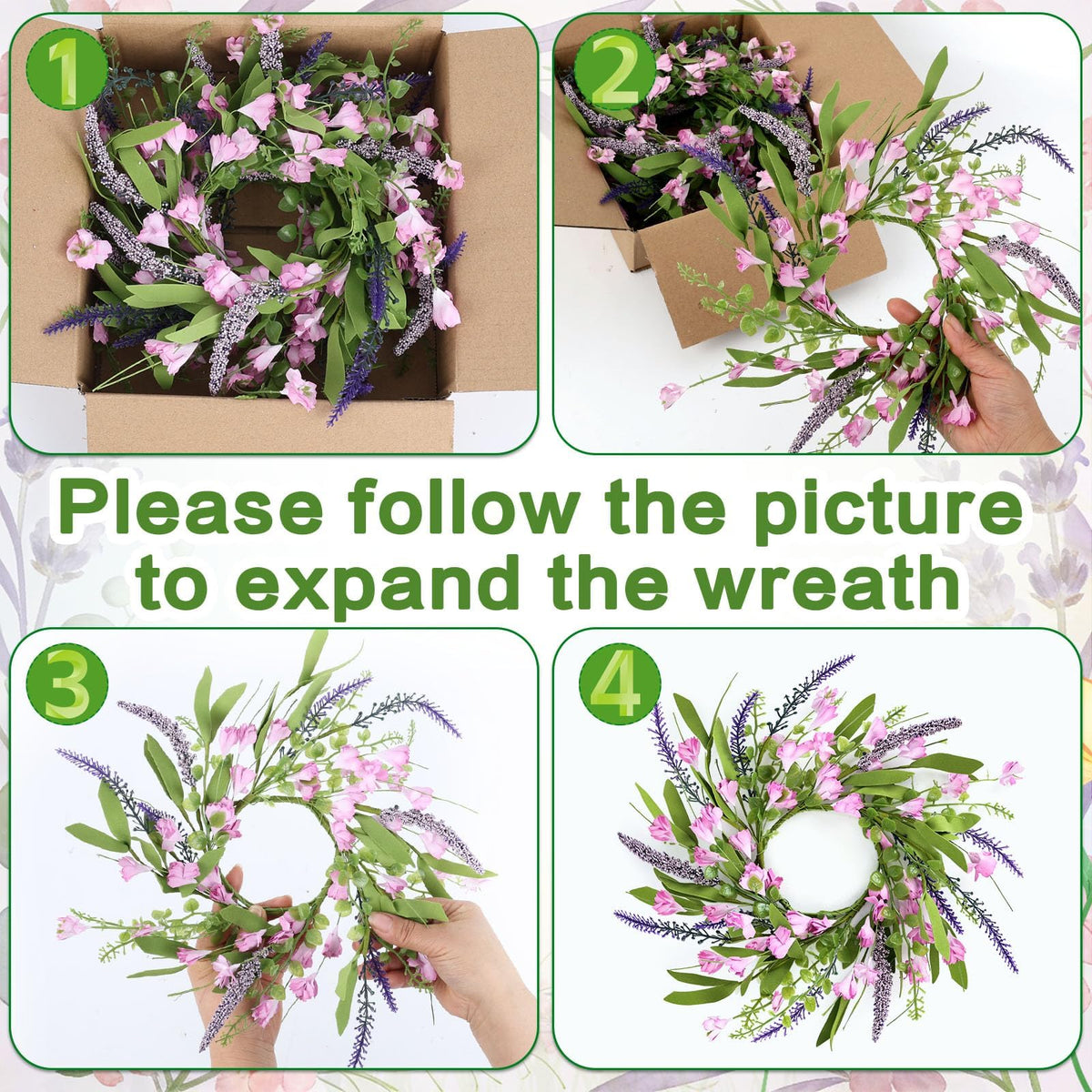 4 PCS Spring Summer Artificial Flowered Wreath Candle Rings Forsythia Lavender Candle Rings Pillar Holder Wreath Mini Floral Candle Rings Wreaths Kitchen Cabinet Swags for Wedding Home Tabletop Decor