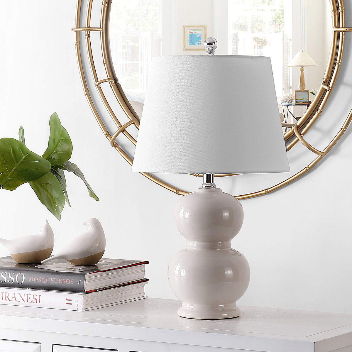 SAFAVIEH Lighting Collection Everlee Modern Contemporary Ivory Ceramic Double Gourd 22-inch Bedroom Living Room Home Office Desk Nightstand Table Lamp (LED Bulb Included)