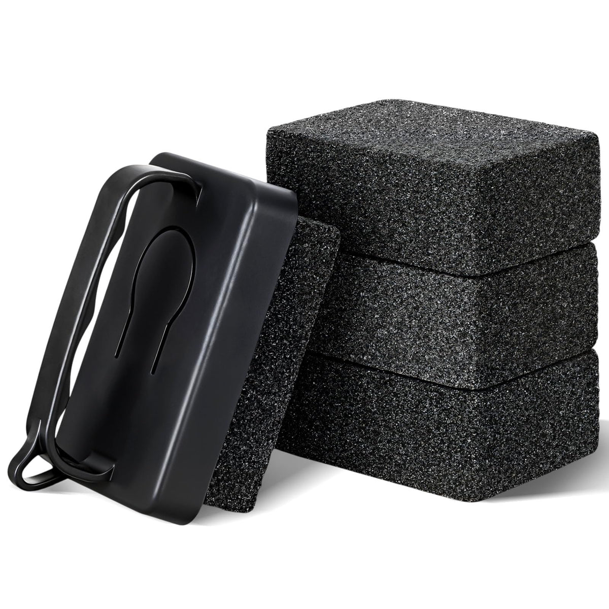 Zhehao 4 Pack Heavy Duty Grill Cleaner Brick, Griddle Stone 3.9 x 2.8 x 1.6 Inches Grill Cleaner with Handle, Pumice Stone for Cleaning Removing Stains, BBQ, Flat Tops, Swimming Pool, Sink