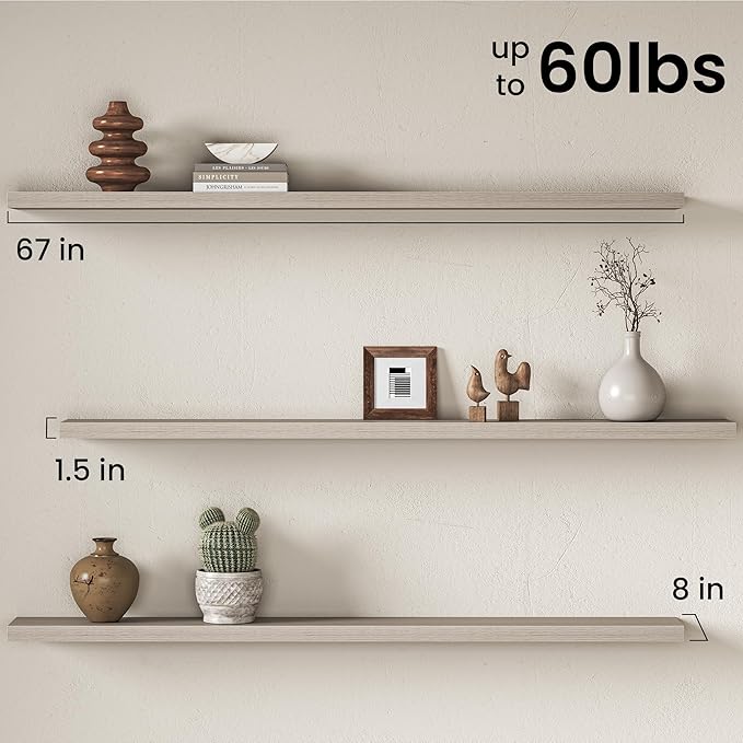 Fun Memories 67Inch Long Floating Shelves, 8 Inch Deep Shelves