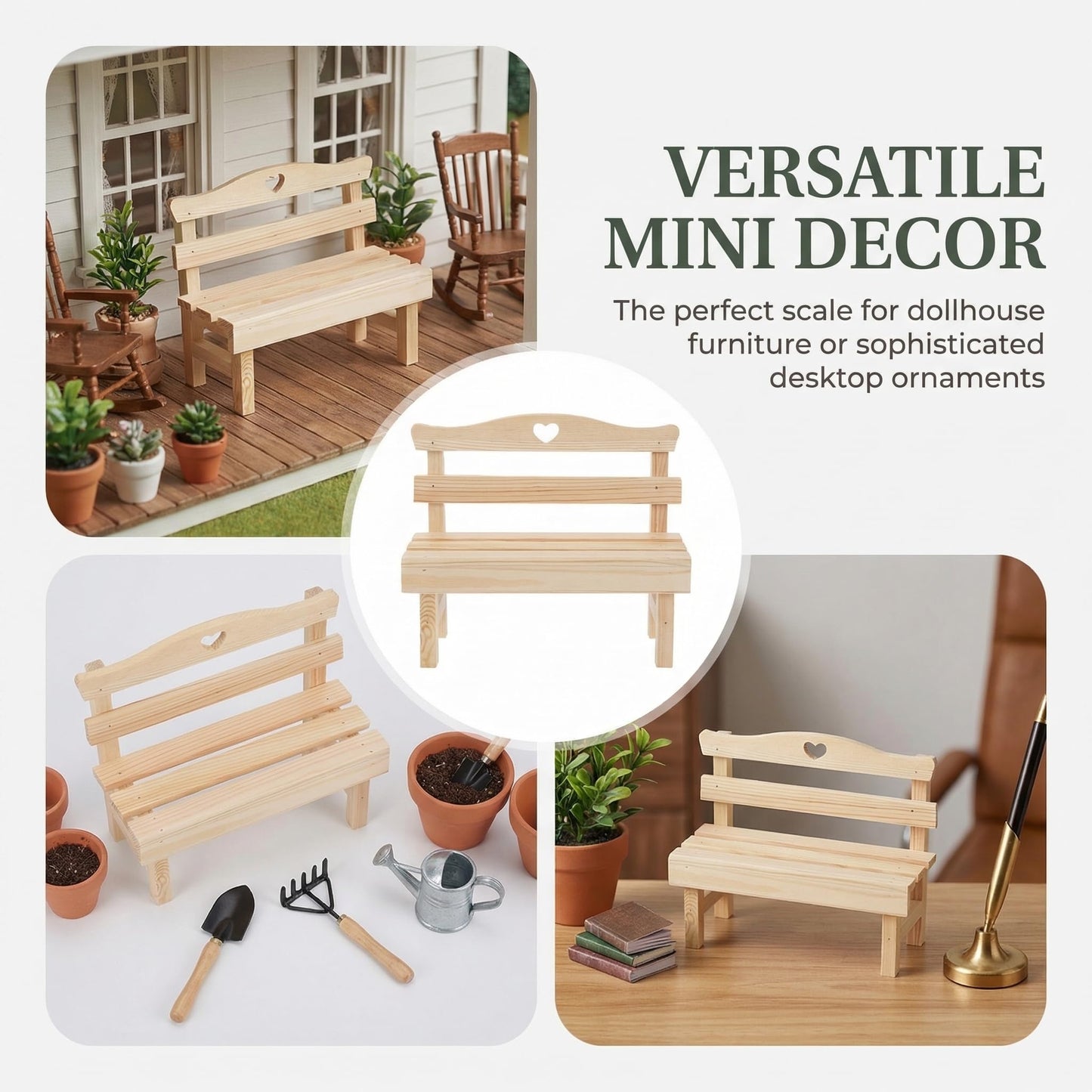 Toyvian 1pc Miniature Bench Decor Creative Photography Prop for Dollhouses Charming Pine Figurine for for Display Gifting
