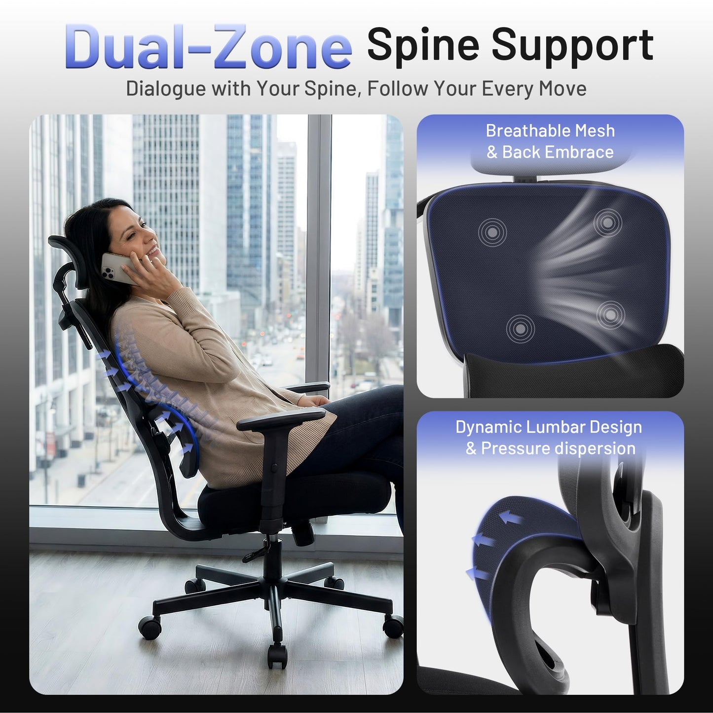 AreShark Ergonomic Office Chair - High Back Breathable Mesh Desk Chair with Lumbar Support & Adjustable Headrest - Rolling Swivel Reclining Comfy Computer Gaming Chair with 2D Armrests for Home Office