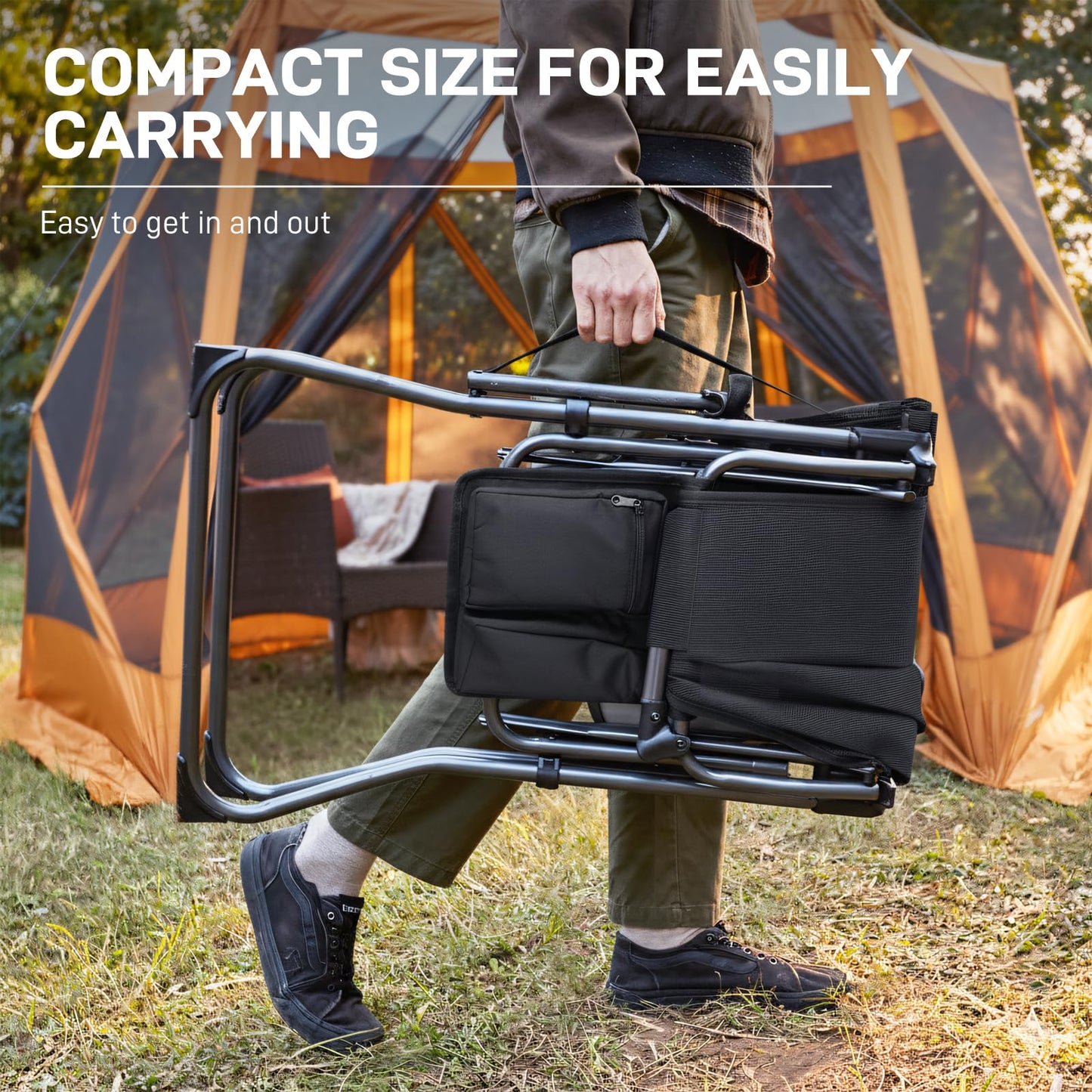 EVER ADVANCED Portable 30.7" Seat Height Tall Folding Camping Chair Directors Chair High Foldable Bar Stool with Side Table for Makeup Artist, Sports Event, Craft Show, Textilene Mesh, Supports 350LBS