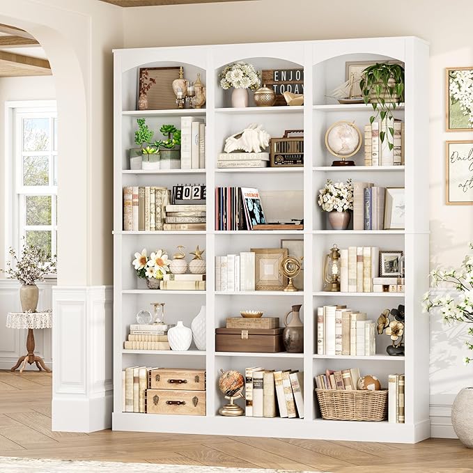 FACBOTALL 71" Triple Wide Bookshelf, 6 Tier Bookcase, Large White Bookshelf