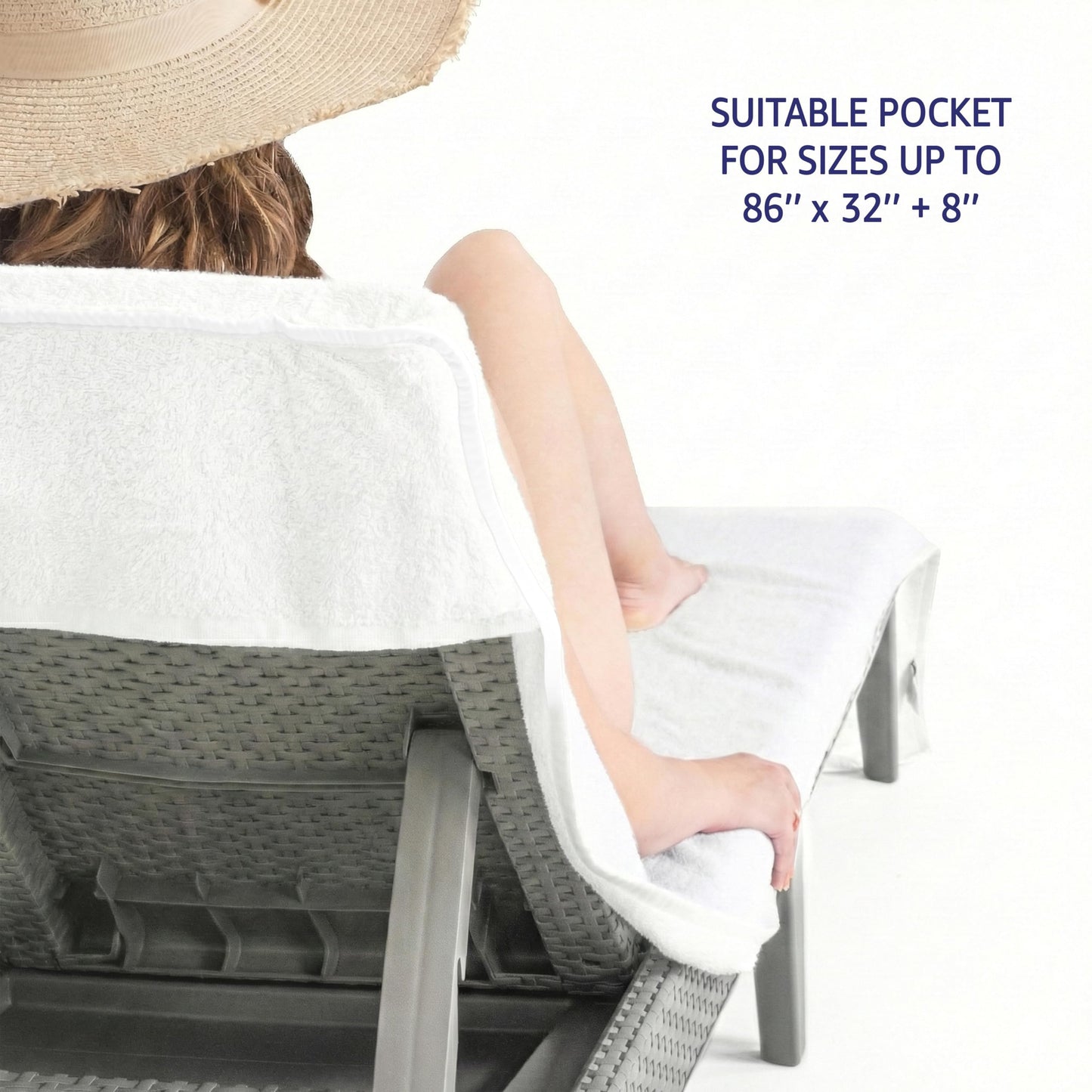 American Soft Linen 2 PACKED Chaise Lounge Covers with Pocket, 86"x32" Oversized Beach Pool Lounge Chair Towels (White Chair Towel, 2 PIECE)