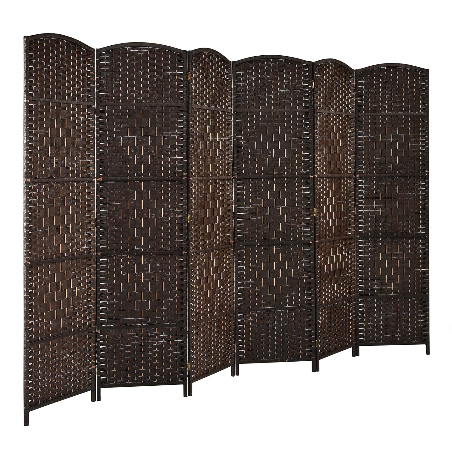 Giantex 6 Panel 6 Ft Tall Room Divider, Freestanding Wood Partition Room Divider Panel with Hand-Made Woven Paper Fiber, Room Dividers and Folding Privacy Screens for Bedroom, Small Space, Brown