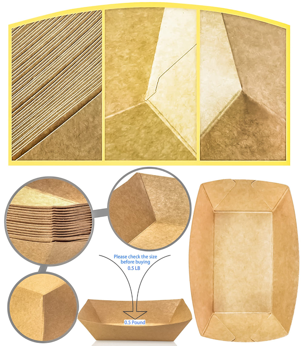 MotBach 180 Pack 1/2 lb Disposable Kraft Food Paper Trays, Small Eco-Friendly Paper Take Out Food Serving Boats Mini Paper Serving Trays for Party Snacks French Fries Nachos Tacos BBQ (Brown)