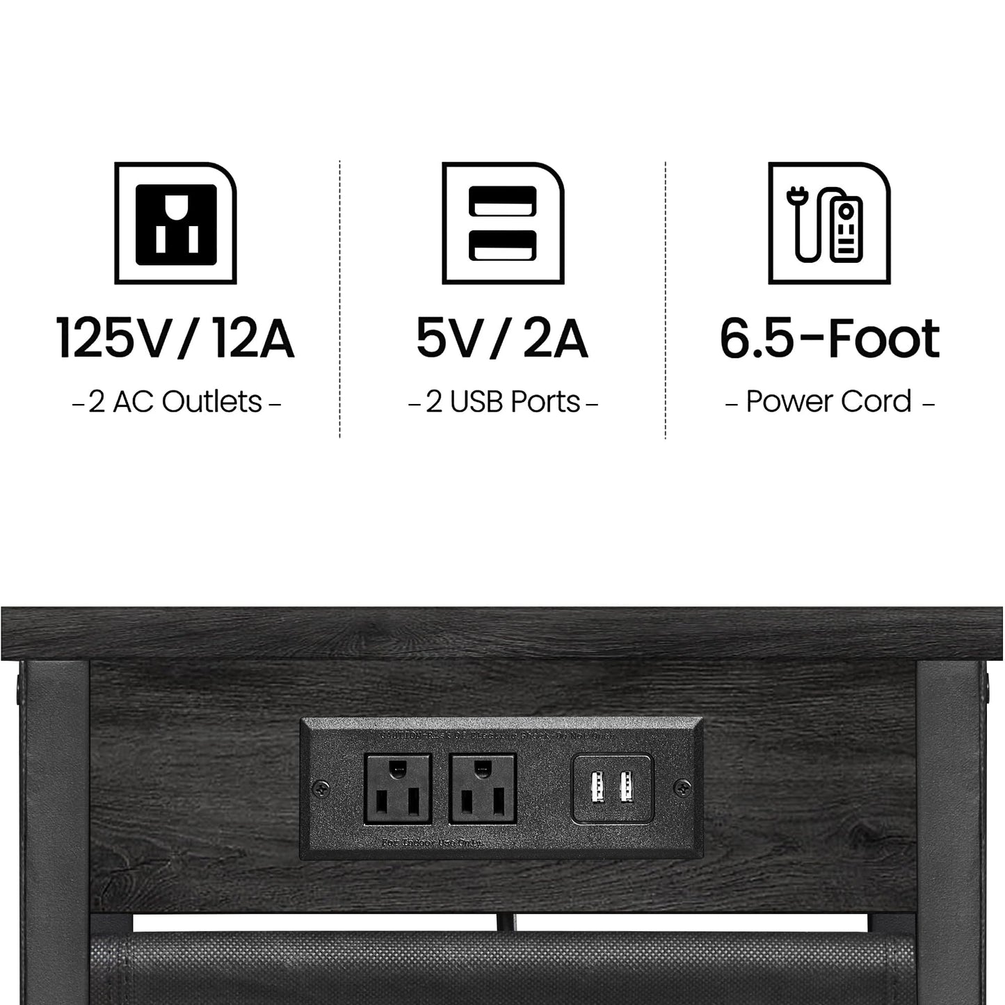 TUTOTAK C Shaped End Table with Charging Station, Side Table for Sofa, Couch Table with Storage Bag, TV Tray Table with 2 USB Ports and Outlets for Living Room, Bedroom, TB01BY024