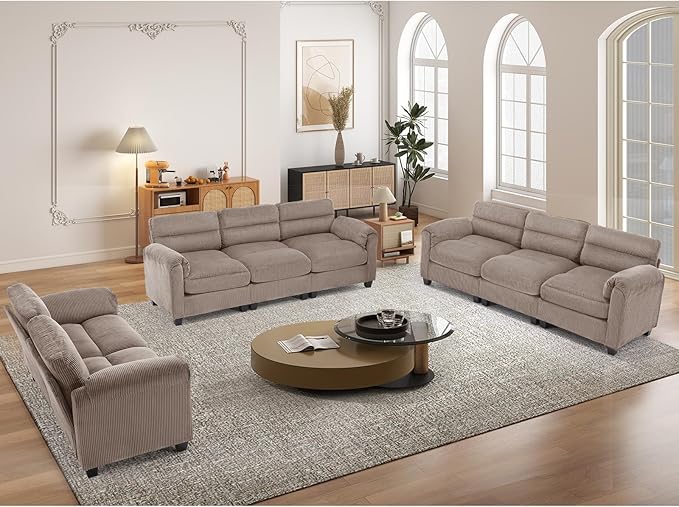 HAOMARKETS Corduroy Sofa Set, Upholstered Loveseat and 3-Seater Couch Set of 2