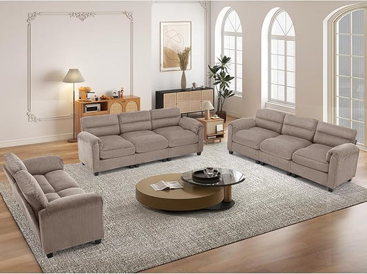 HAOMARKETS Corduroy Sofa Set, Upholstered Loveseat and 3-Seater Couch Set of 2