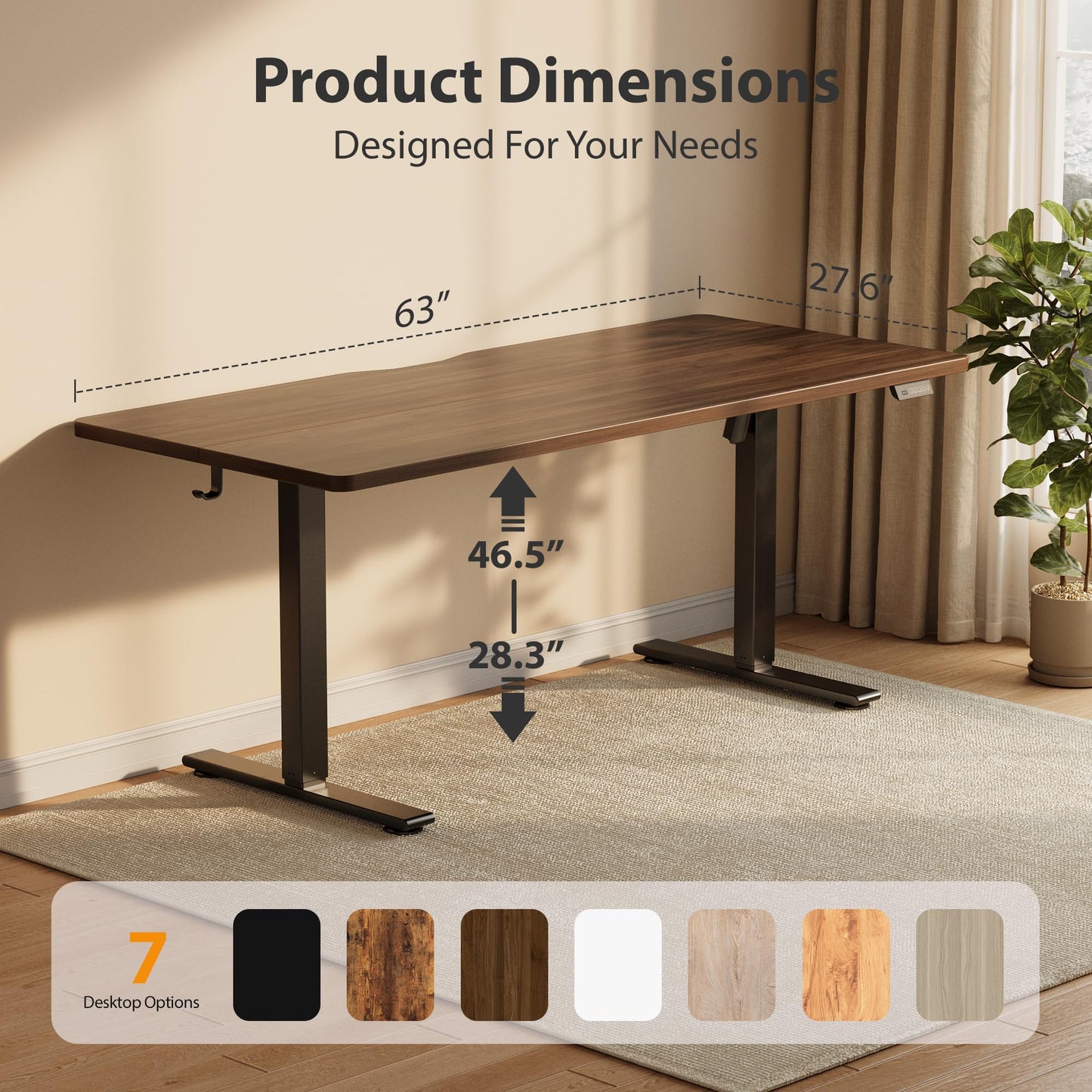 Cubiker Standing Desk, 63x28 Inches Sit Stand Home Office Desk, Electric Stand up Desk, Adjustable Desk with Splice Board, Black Frame/Black Walnut Top