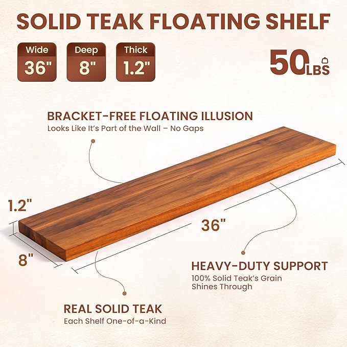 36 Inch Teak Floating Shelves Set of 2