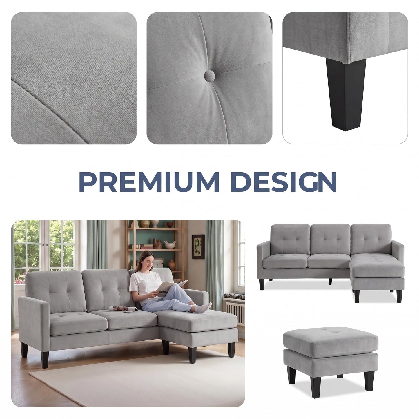NicBexl 74'' L Shaped Small Couch, Lounge Sectional Couch with Chaise, Sleeper Sofa for Apartment Size, Small Sectional for Living Room, Office, Guest Room & Small Spaces, Light Gray