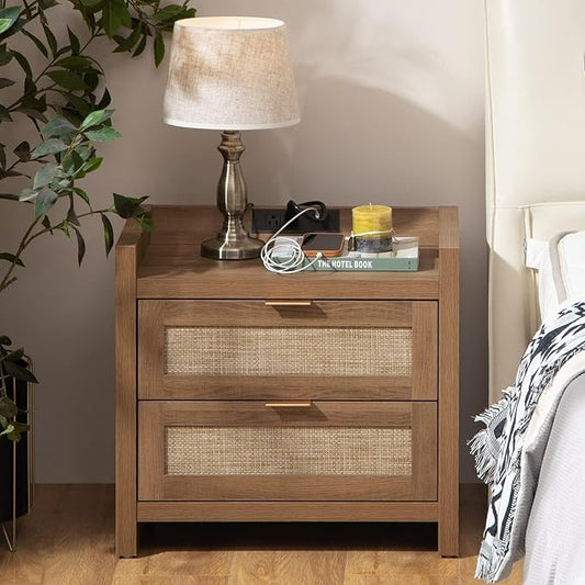 SICOTAS Rattan Nightstand End Table