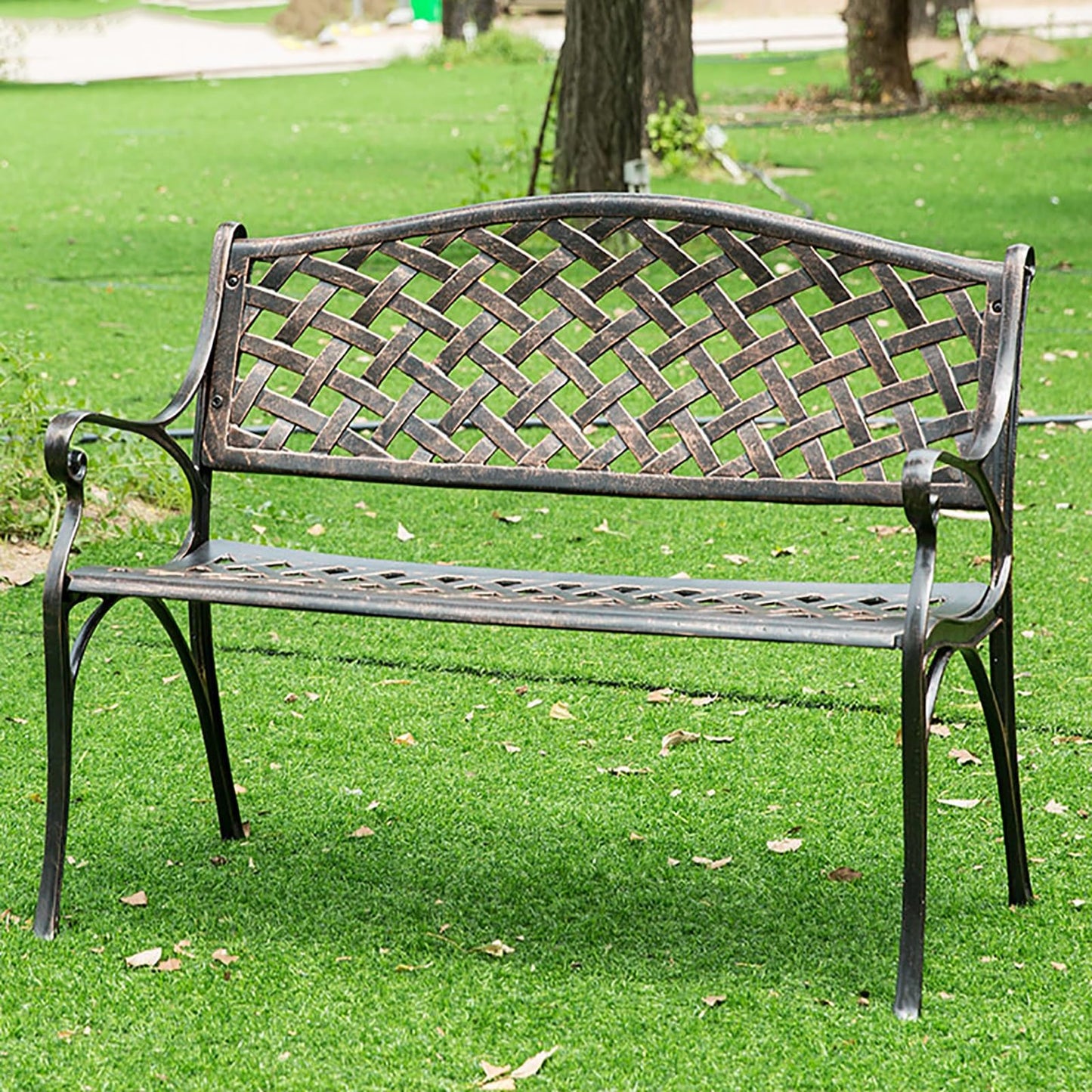 Bronze Cast Aluminum Floral Garden Bench - Durable Outdoor Furniture for Patio, Park, Lawn & Yard - Elegant Metal Seating with Rose Design,Bronze