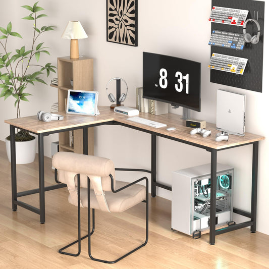 VECELO Corner Desk,Office Tables for Living Room for Small Space Triangle Computer Desk with Steel Frame Corner Shelves with Metal Frame Writing Desk for Workstation Classic White 66"