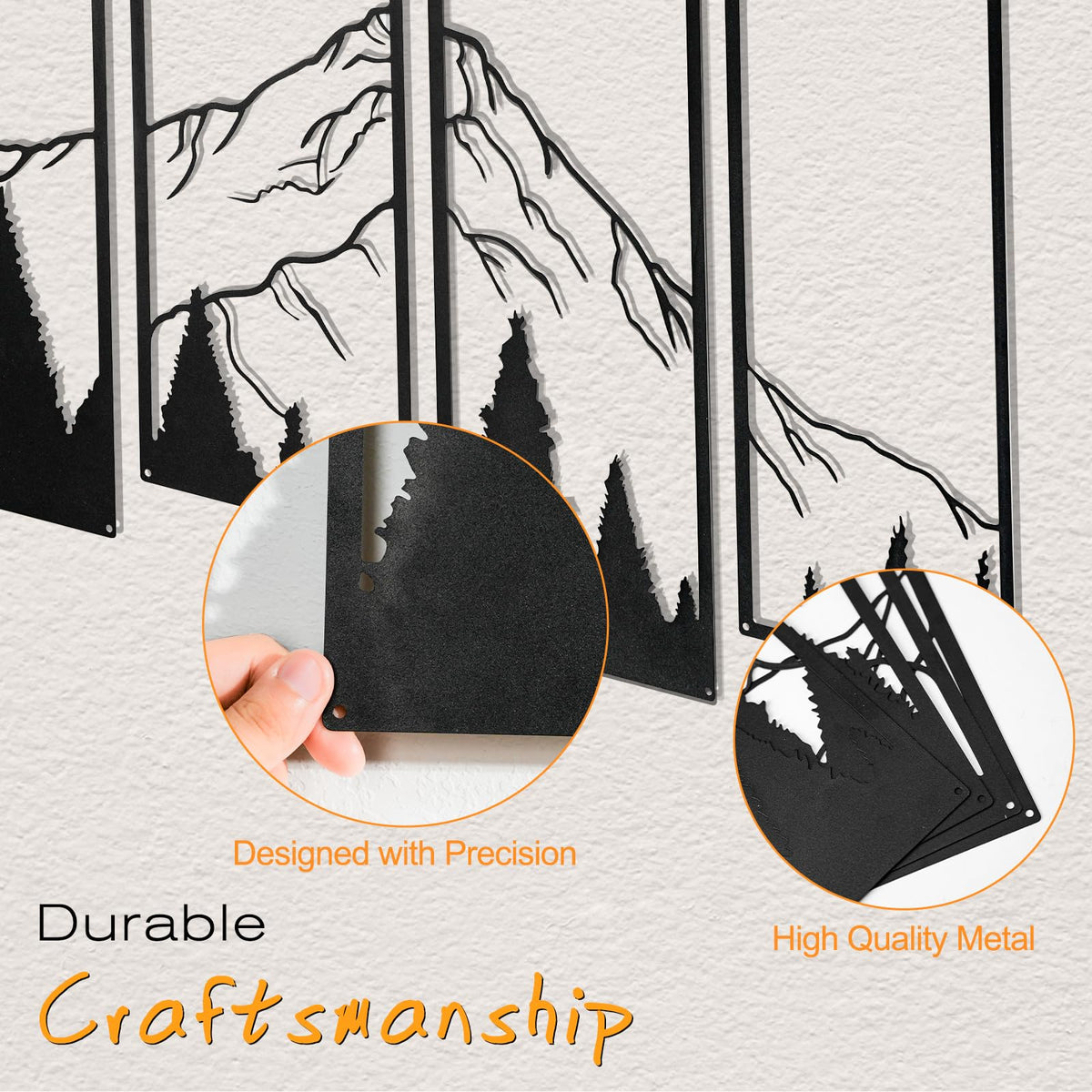 SEISSO 4 Pcs Metal Mountain Wall Art Black Mountain and Forest Wall Decor Line Drawing Metal Wall Sculptures Minimalist Rustic Nature Wall Art Decor for Living Room Office Bedroom Home 17 x 7.5 In